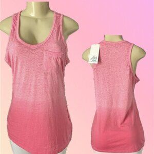 Free 2B XL Pink Heather Ombre Scoop Neckline Chest Pocket Curved Hem Tank Top